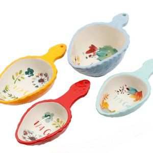 NEW Pioneer Woman 4PC Nesting Measuring Cup Scoop Set Scalloped Stonewear Floral